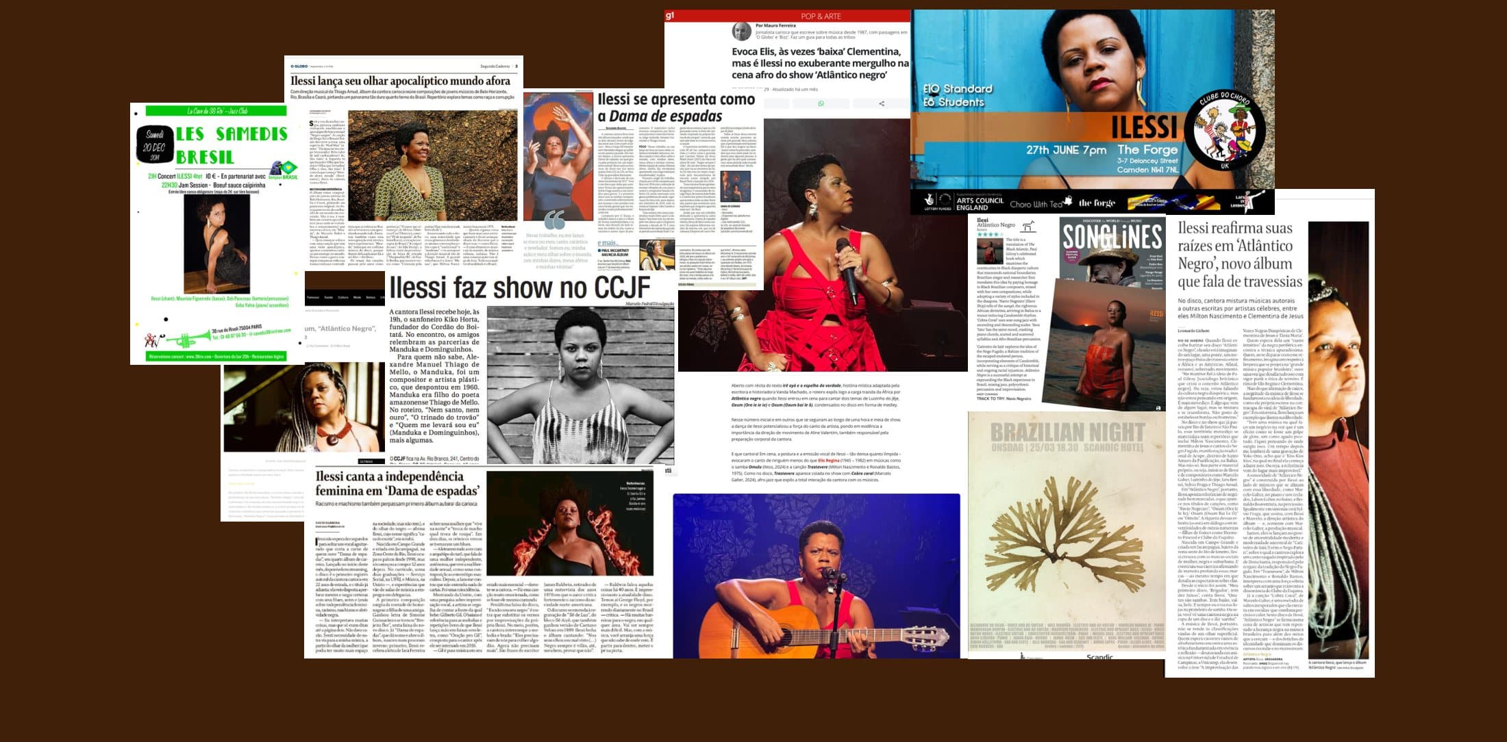 Press clippings about Ilessi from Brazilian and European newspapers and posters
