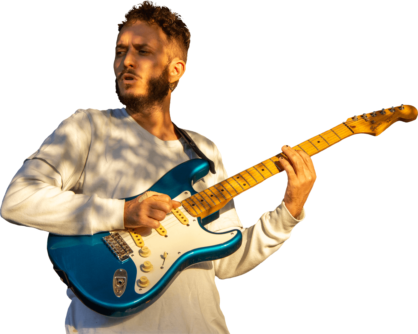 LuizGa playing a blue electric guitar